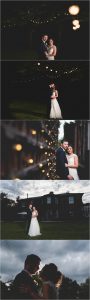 bride and groom posing for evening portraits
